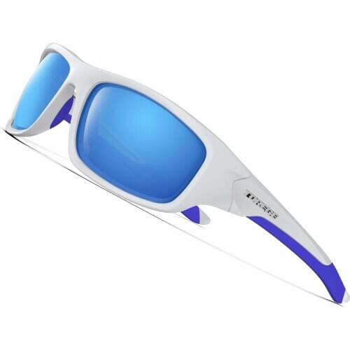 Polarized Sports Sunglasses for Man Women Unisex Running Fishing Golf TR90 Unbreakable Frame TR011 -Upgrade Goggle White Blue