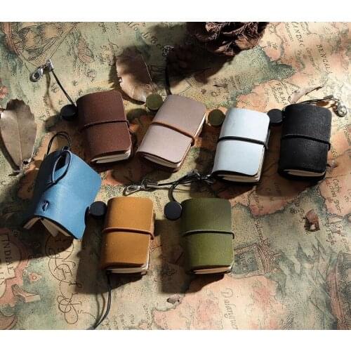 Mini Portable Leather Memo Pad Handmade Leather Cover Memo Pad With Hang Buckle Journal Booklet Gift Stationery Office School