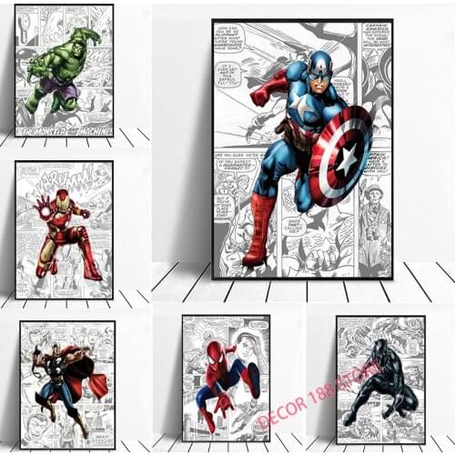 Marvel Avengers Comic Strip Poster And Prints Superhero Captain America Iron Man Spiderman Canvas Painting Bedroom Home Decor