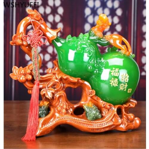 Chinese Style Lucky Gourd Statue Ornaments Resin Sculpture Crafts Wine Cabinet Desktop Home Decoration Accessories Wedding Gifts