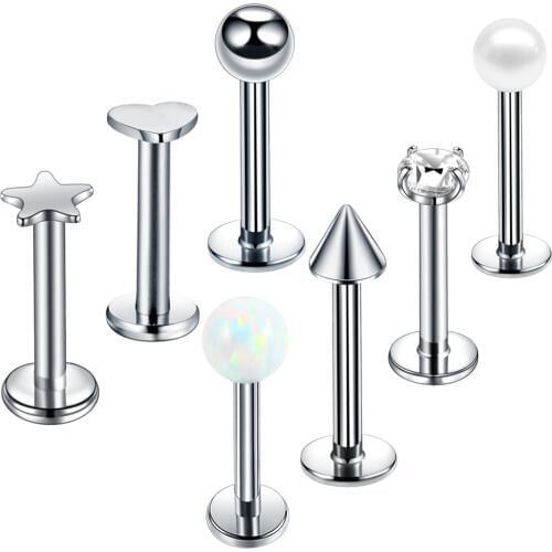 1PC Steel Opal Gem Labret Bar Lip Monore Piercing Heart Star Orelha Cartilage Ear Helix Stud Tragus Barbell Ear Piercing Jewelry