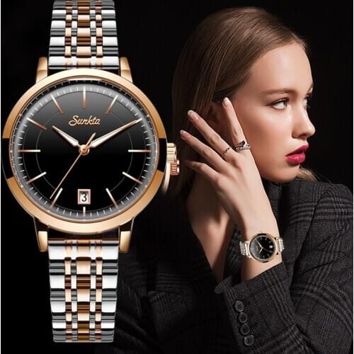 SUNKTA Rose Gold Watch Women Watches Top Brand Luxury Fashion Elegant Dress Bracelet Watch Ladies Waterproof Quartz Clock Montre