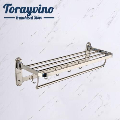 Torayvino luxury bathroom towels holder Towel Rack Convenience Practical Stainless Steel Foldable clothing towel With 5 Hooks