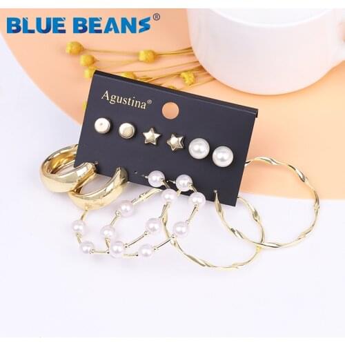 BLUE BEANS 2021Vintage Pearl Earrings For Women Big Acrylic Gold Set of Earrings red Long metal Dangle Drop Earrings Jewelry