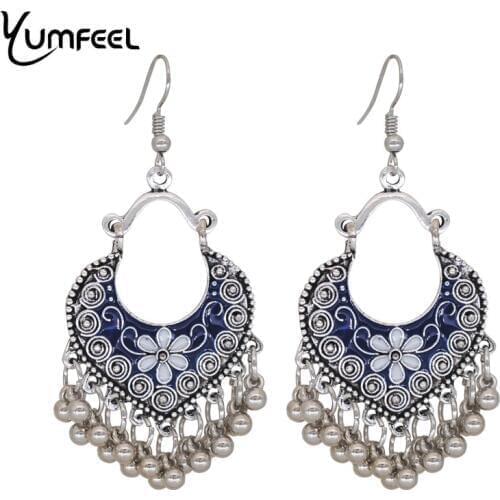 Yumfeel New Bohemian Boho Vintage Earrings Women Vintage Silver Plated Enamel Drop Earrings Gifts Brincos Jewelry India