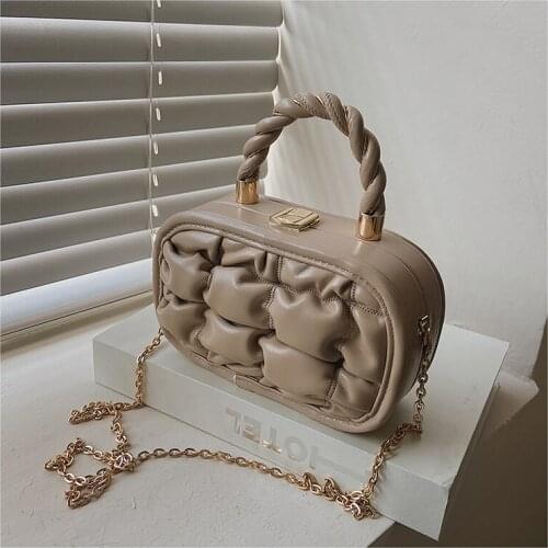 For Women 2022 Winter Luxury Chain Handbags and Purses Shoulder BagsPleated Small PU Leather Crossbody Totes with Short Handle