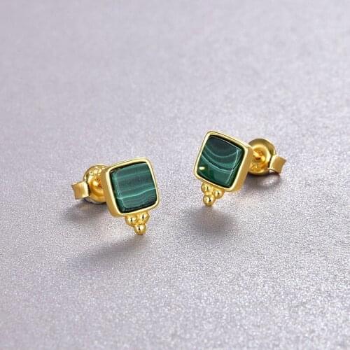 High jewelry s925 sterling silver natural malachite earrings retro square zircon earrings for women
