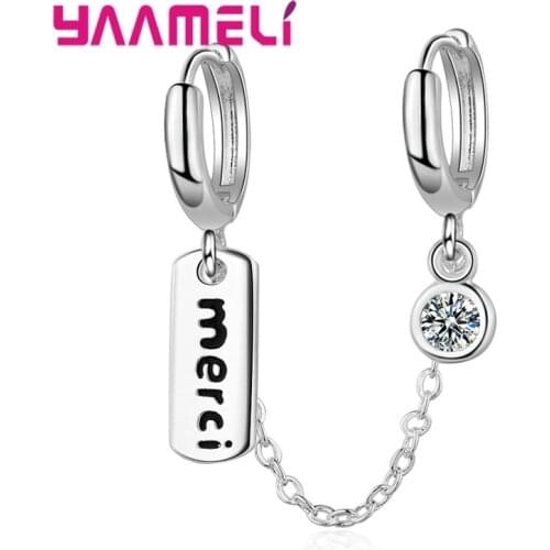 Fashion 925 Sterling Silver Round Hoop Earrings Two Ear Holes Piercing Link Chain Earrings for Women Girl Birthday Gift