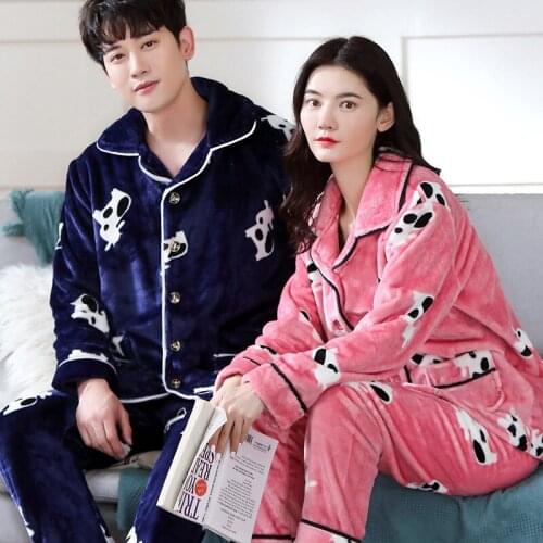 2021 Women Pajamas Set Thick Warm Home Clothes Winter Pyjamas Man Sleepwear Tops+Pants Home Suit Nightwear Flannel Couple Pijama