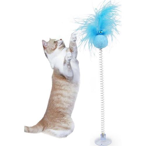 1PC Funny Cat Toys Elastic Feather Spring Sucker Toys Cat Interactive for Cat Playing Pet Toy Training Funny Pet Toys