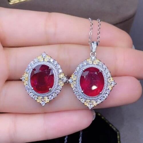 100% Natural Real Ruby Set 925 Sterling Silver,1pc Ruby Ring,1pc Ruby Pendant Anniversary Best Gift
