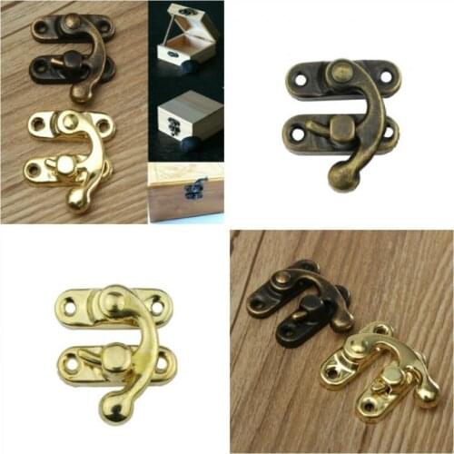 12PCS gold/bronze antique box lock buckle right hook gift wooden jewelry box padlock with screws furniture hardware