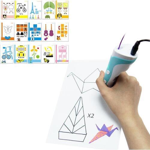 15PCS random 3D pen graffiti template Double-sided Papers + Transparent Template Copy Graffiti Board Suit for Kids 3d pen parts