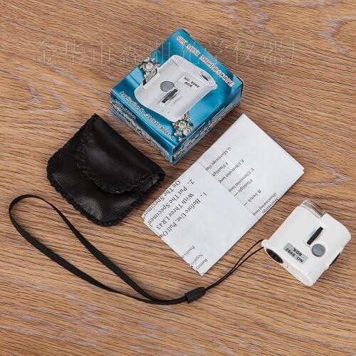 DHL 200pcs Mini Lens 60X Pocket Magnifier Microscope With LED Light Jewelry Jeweler Loupe Currency Dectector