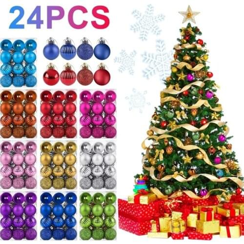 24pcs/box 3cm Christmas Tree Decorations Balls Bauble Xmas Party Hanging Ball Ornaments Decorations for Home New Year Gifts