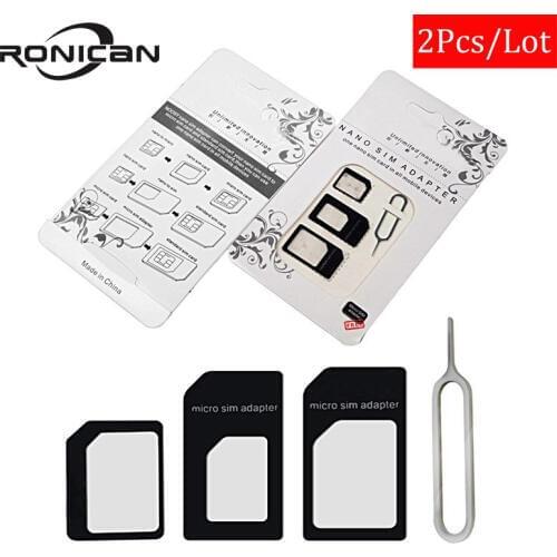 RONICAN SIM Card Adapter 4 in 1 Nano Micro SIM Adapters Standard SIM Card Adapters Eject Pin For iphone 4 4S 5 6 6S All Phones