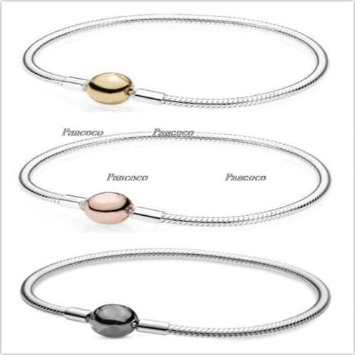 925 Sterling Silver Bracelet Moments Oxidised Ball Clasp Snake Chain Bangle Fit Bead Charm Diy Fashion Jewelry