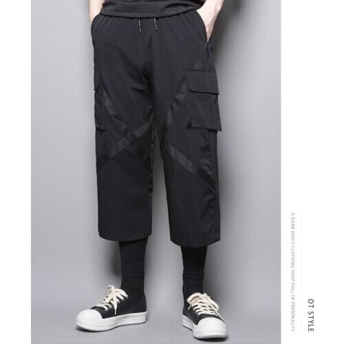Dark Department design false two summer fashion brand casual pants with cross-stitching stitching of mens webbing underlying pe