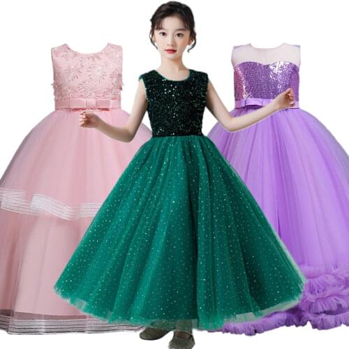 2021 New Long Sleeve Children Dress Princess Dress Bridesmaid Dress Wedding Party Dress For Girls Costume Vestidos For 4-14Y
