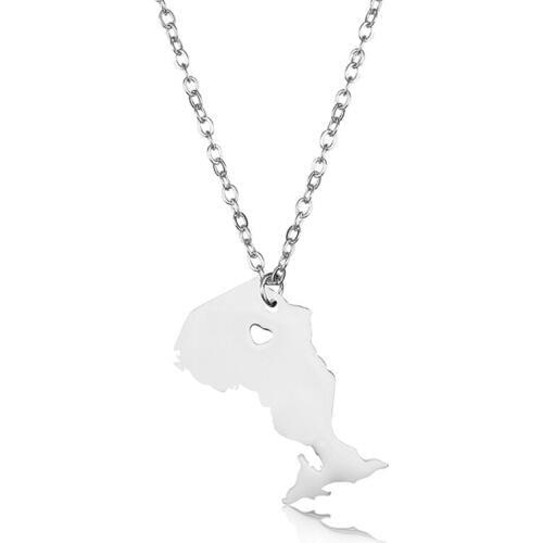 Elfin New 304 Stainless Steel Ontario Map Necklace High Quality Canada Ontario Map Heart Pendant Necklace Women Map Jewellery