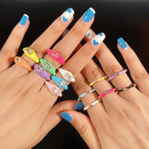 Enamel Colorful Zircon Ring for Girl Women,Adjustable Stackable Gold Plated Finger Ring Trendy Party Jewelry