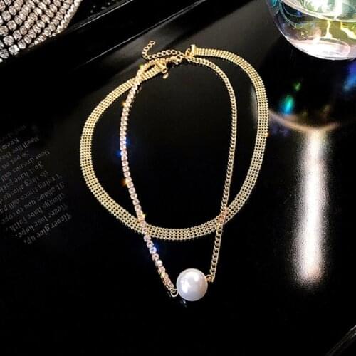 Exknl Pearl Chain Crystal Necklace 2021 Girls Cute Claviclel Layered Neck Women Hiphop Fashion Pendant Choker Necklace jewelry