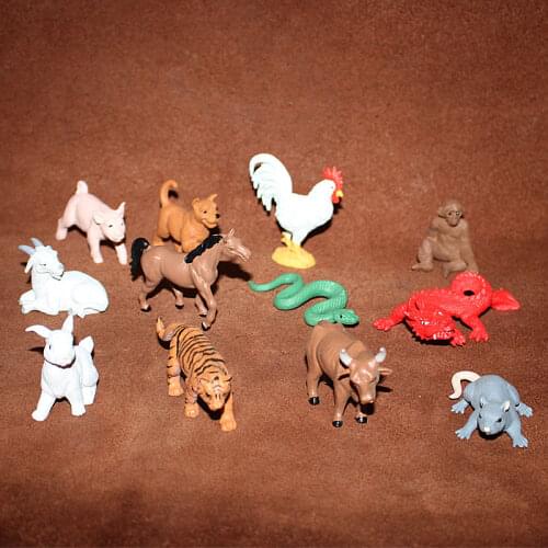 Pvc figure Simulation animal model toy scene ornament twelve zodiac animals, rats, tigers, rabbits, dragons and horse 12pcs/set
