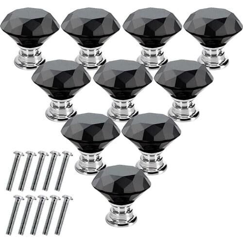 Hot YO-10 Pcs Crystal Glass Cabinet Knobs Diamond Shape Drawer Kitchen Cabinets Dresser Cupboard Wardrobe Pulls Handles 30mm