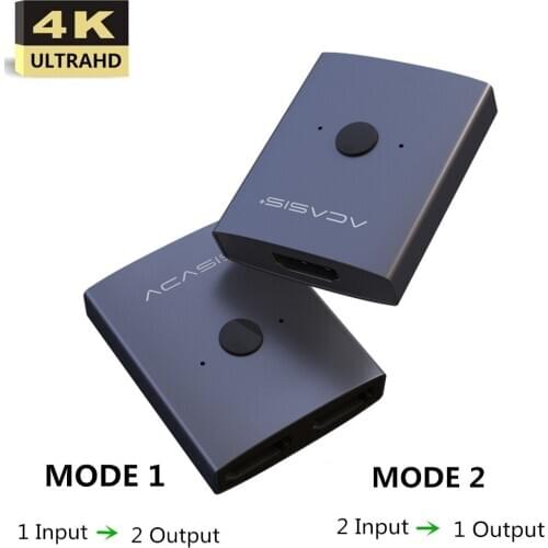 HDMI Switch 4K 2X1 HDMI 2.0 Switcher Bidirectional Smart Switcher Aluminum Alloy Ahell 1X2 Ultra Bi- direction Resolution HDCP