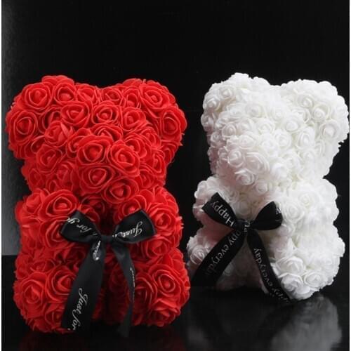 Artificial Flowers Rose Bear Valentines Day Gift Engagement Gift Party Decoration Romantic Lover Flower Toy 25cm