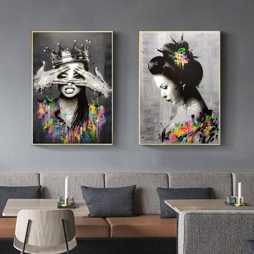 Graffiti Art Portrait Painting on Canvas Posters and Prints Street Graffiti Women Wall Art Picture for Living Room Cuadros Decor