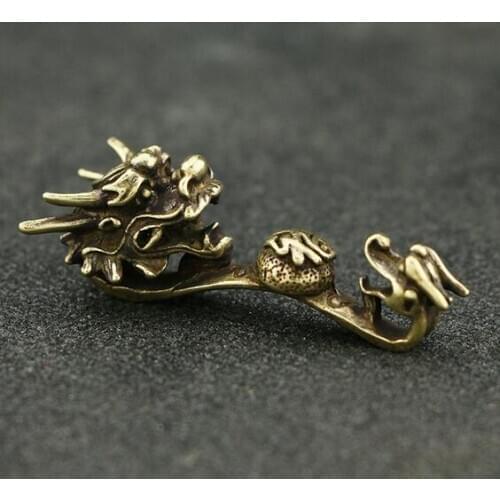 Chinese Pure Copper Dragon Ruyi Pendant Car Key Chain Pendant Zodiac Animal Statue