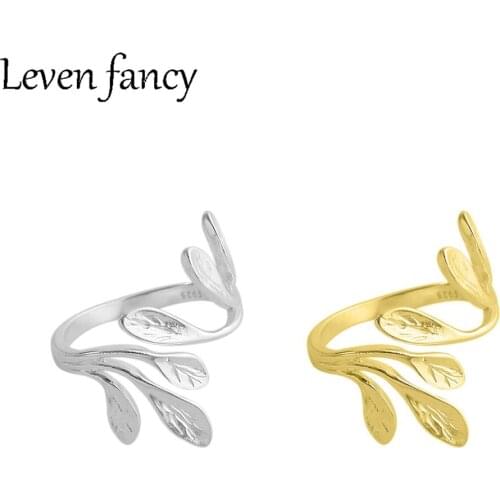 925 Sterling Silver Ring Vivid Leaves Ring Resizable 18k Gold Ring For Women Female Girl Elegant Fine Jewelry 925 Lovers Gift