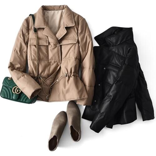 Short Womens Down Jacket Autumn Winter 90% White Duck Down Real Sheepskin Coat Female Parkas 2021 Mujer Chaqueta Pph2830