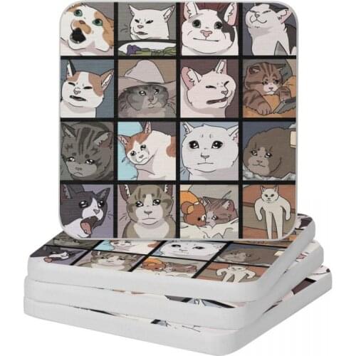 Meme Cats 2.0 Diatomite Square Round Coaster Non Slip Cup Bonsai Mat Soap Toothbrush Pad Wholesale Diameter 10cm