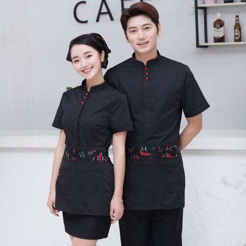 Hot Sale Restaurant Waitress Waiter Uniforms Hotel Cook Clothing Short Sleeve Food Service Workwear Men Women Free Shipping