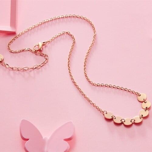 MADALENA SARARA Pure 18K Rose Gold Flat Round Tag Necklace Jewelry Women Cute Style Chain Necklace