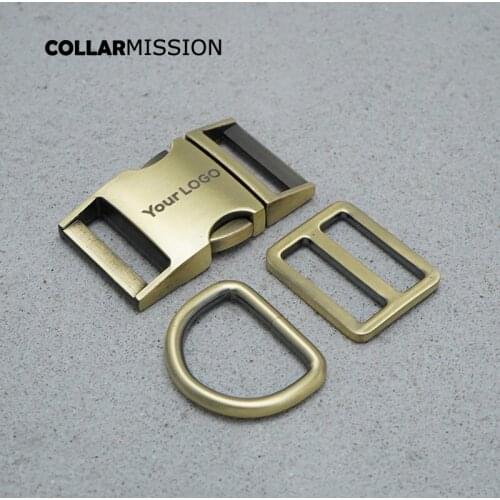 Metal buckle+Tri-Glid+D ring/set)Engraving Metal plated buckle 25mm copper forDIY dog collar high quality set harness DIY parts