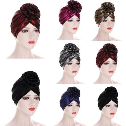 Fashion Big Flower Turban Hat Women Muslim Hijabs Cap India Cap Under Scarf Bone Bonnet Cover Muslim Women Hair Accessories New