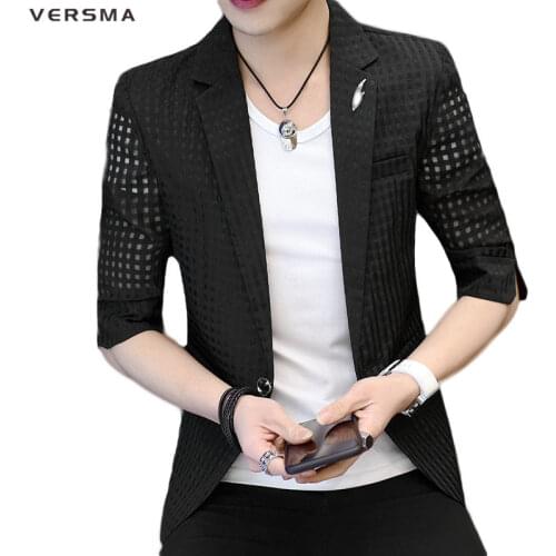 VERSMA Spring Summer Boy Half Sleeve Plaid Men Bomber Jacket Coat Waterproof Transparent BF Baseball Jacket Coat Men Windbreaker