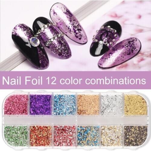 Foil Nail Art Set 12 Colors Nail Accessories For Foil Transfer Nail Paillette For Decoration Manicure Flake And Mirror Effect
