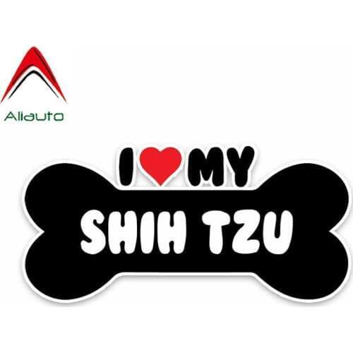 Aliauto Cartoon Car Sticker I Heart My Shih Tzu Dog Bone Vinyl Decals Cover Scratches for Hyundai Chevrolet Kia Rio ,16cm*2cm