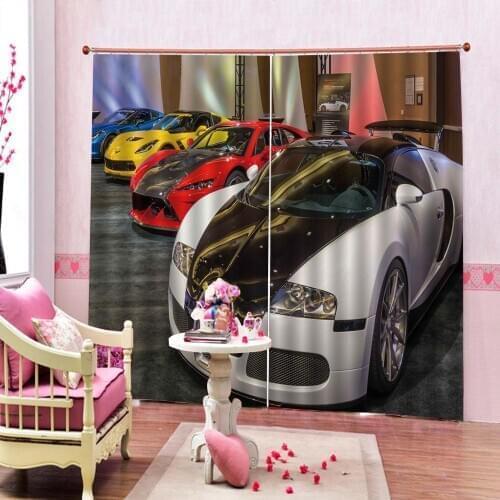 Custom Blue yellow red white Car Photo Curtain Digital Print For Living room Bedroom Blackout Drapes Sets (Left and Right Side)