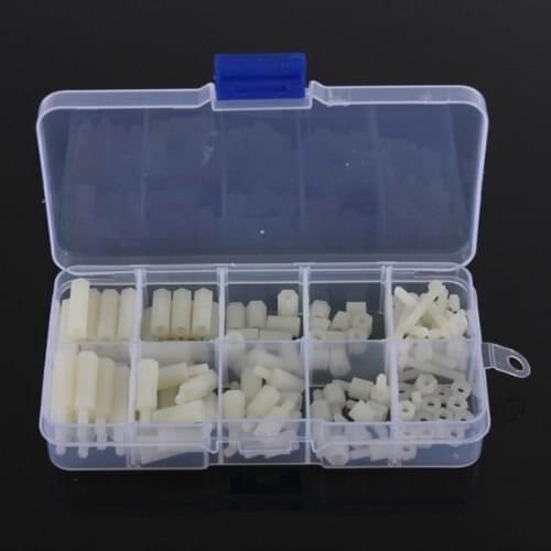 120Pcs/Box M3 Nylon Hex Spacers Screw Nut Stand-off Plastic Accessories Assortment White