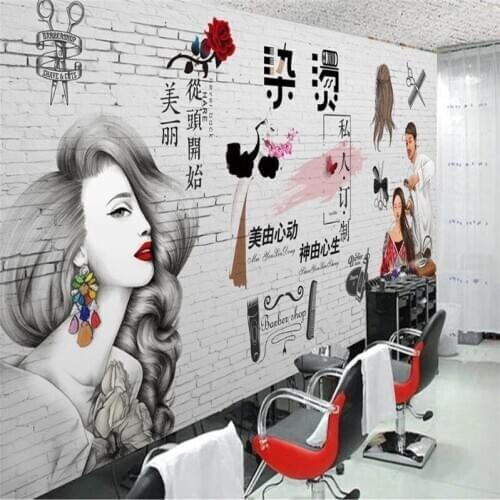 Custom Size Text Logo Barber Shop Beauty Salon Gray Industrial Style Mural Wallpaper 3D Hair Salon Background Wall Paper 3D