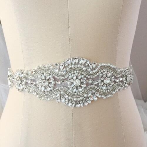 Decent Rhinestone Applique with Pearls , 3D Beaded Bridal Flower Motif for Wedding Sash Bridal Belt