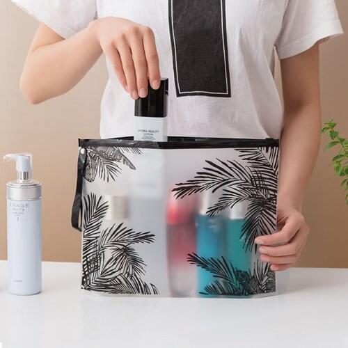 PVC Transparent Tropical Tree Ziplock Storage Bag Cosmetic Bag Toiletry Skin Care Broduct Storage Bag Cosmetic Storage Bag
