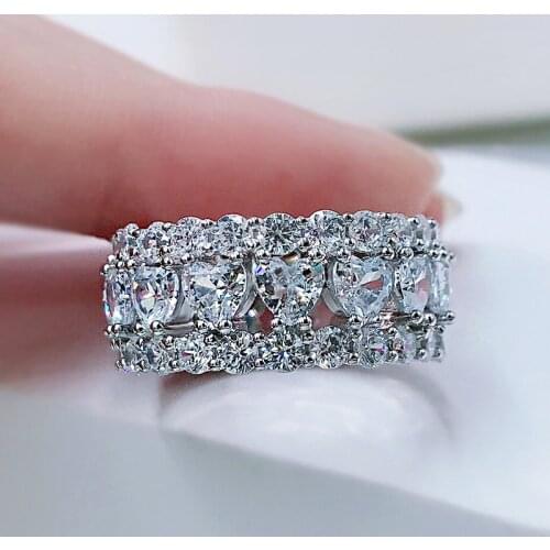 Luxury Female Lab Diamond Stone Ring Sterling Silver Engagement Ring Crystal Small Heart Wedding Rings For Women