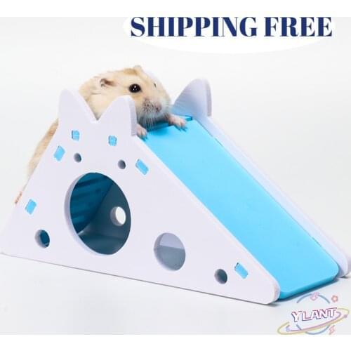 Hamster Hideout Cute Hamster Exercise Toy Wooden Hamster House with Ladder Slide for Guinea Pig Hamster Accessories Hamster Cage