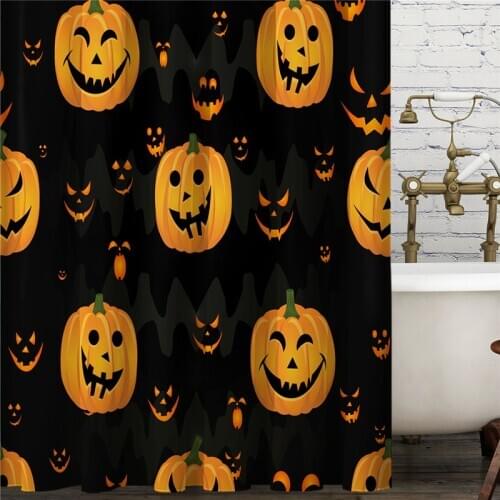 Modern Festival Shower Curtain Dark Bats Smile Halloween Pumpkin Goblin Bathroom Decoration Curtains Black Bath Blackout Screen
